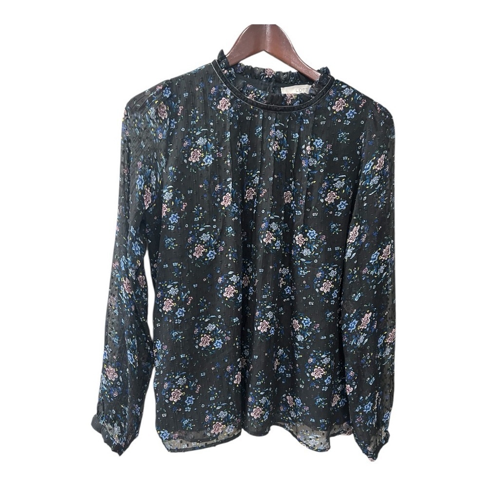 LOFT Bouquet Blouse with Velvet Trim Collar Size M - Picture 3 of 14